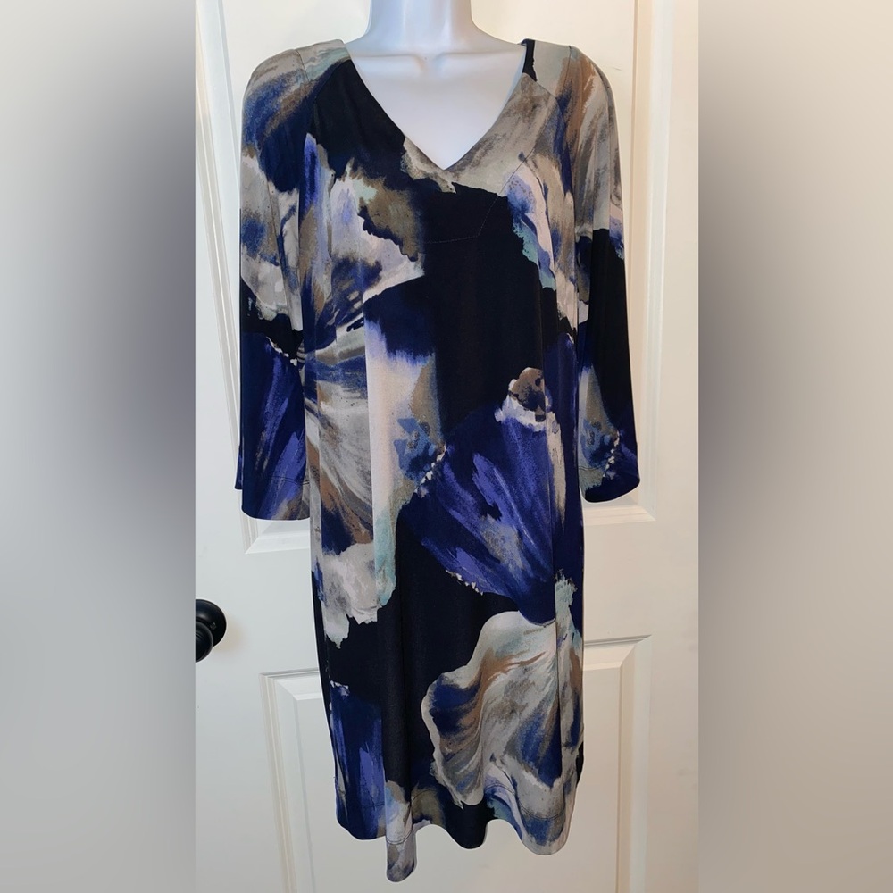 Donna Ricco Elegant Blue and Black Patterned Dress